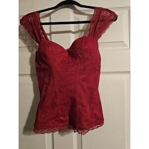 Women's Red Corset Bustier Steampunk Gothic Lace-Up Shapewear